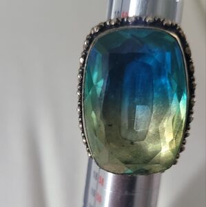 Sterling Silver 925 Blue Art Glass Ring